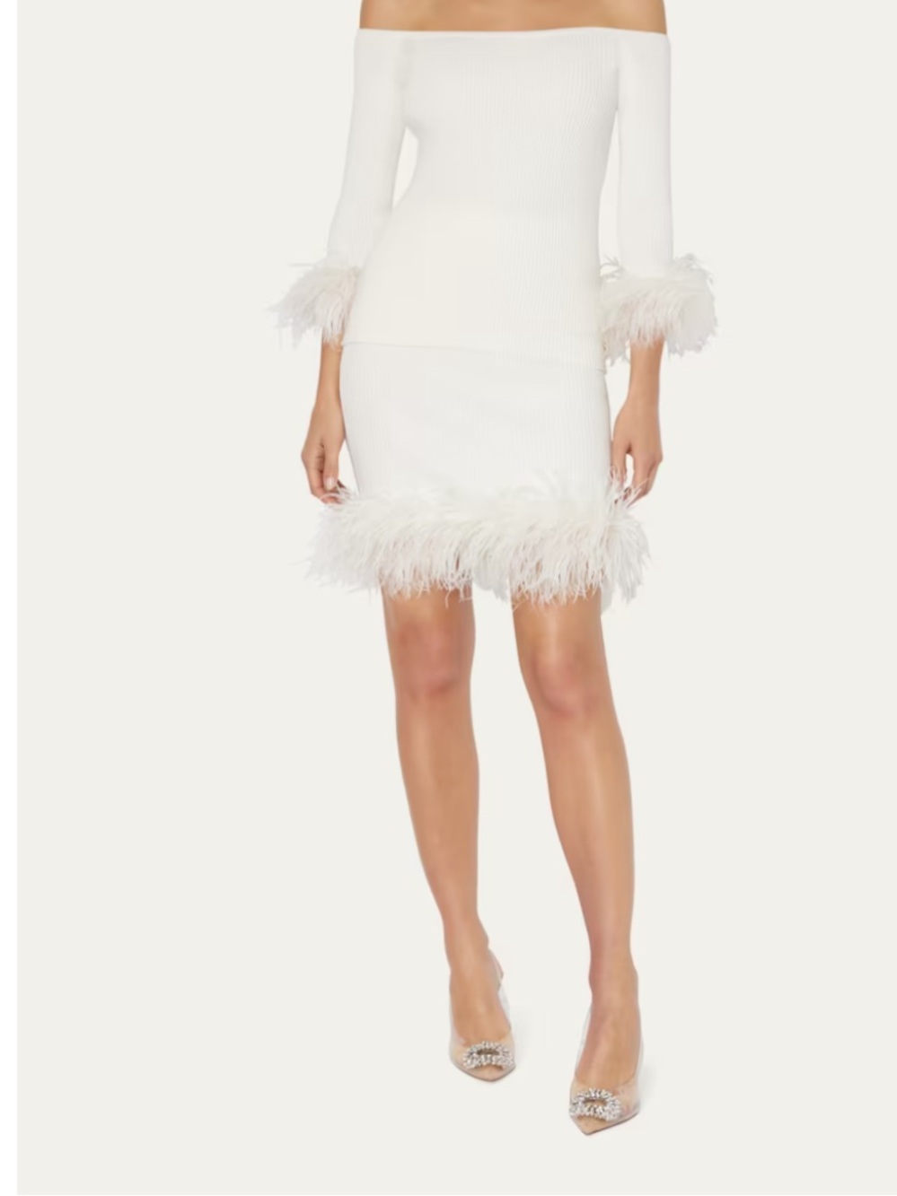 $350 MILLY White Feather-Hem Ribbed Pencil Skirt